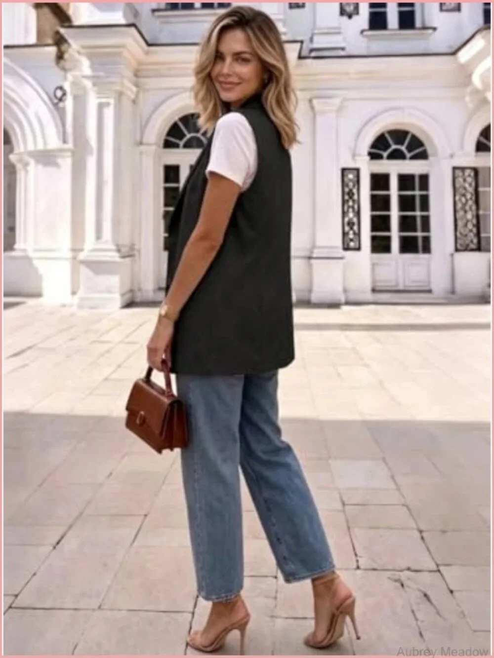 Double Breasted Sleeveless Blazer Vest Tops for Women Business Casual